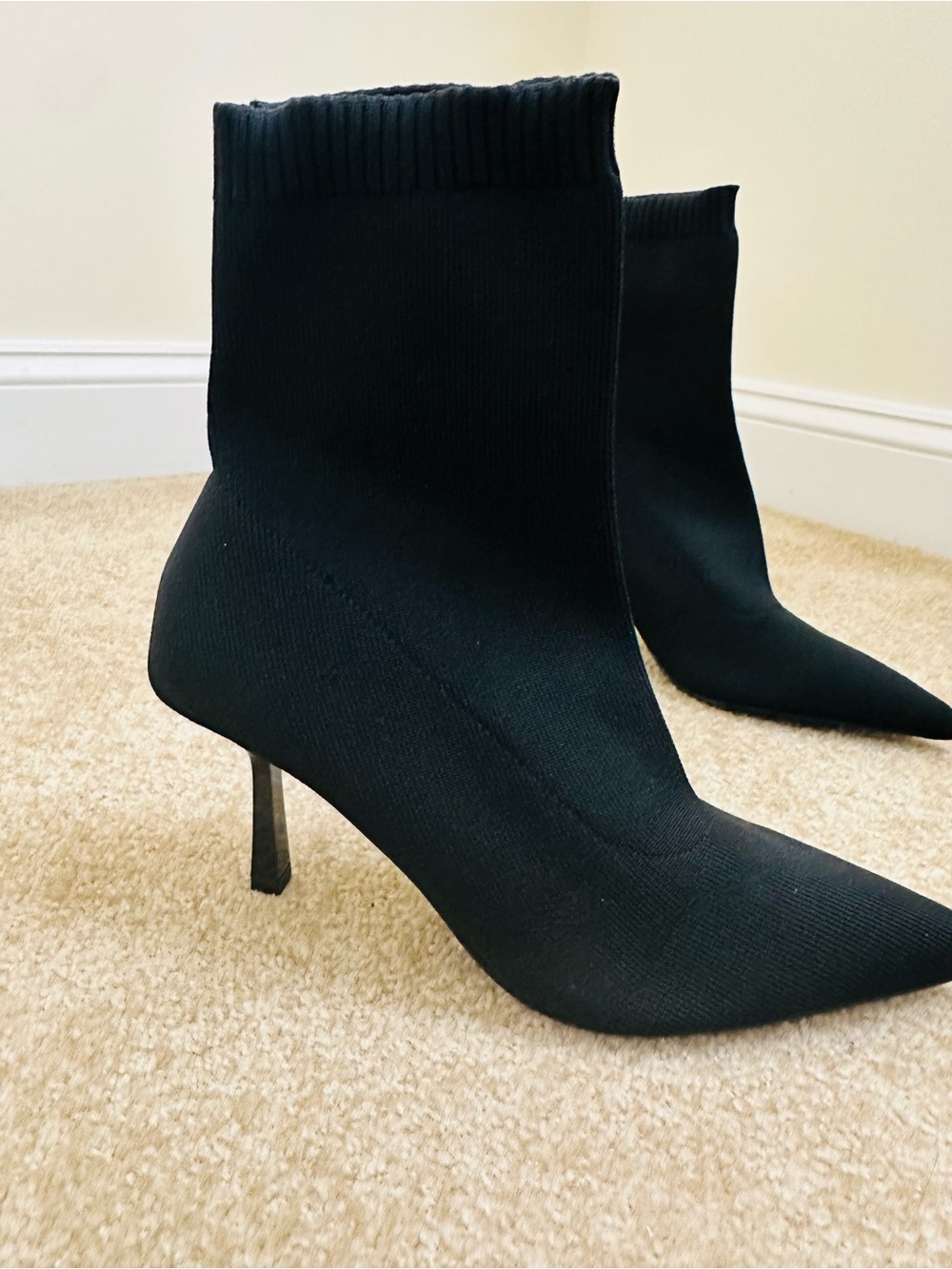 Black Sock Booties Pointed Toe Stiletto Heels
